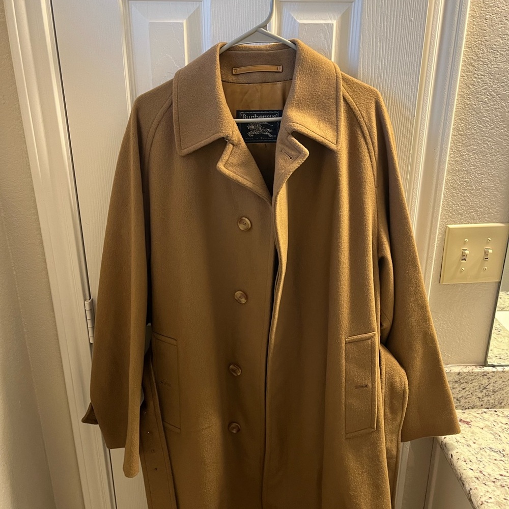 Vintage BURBERRYS Wool Alpaca Long Coat Tan Belted Custom Order 40R